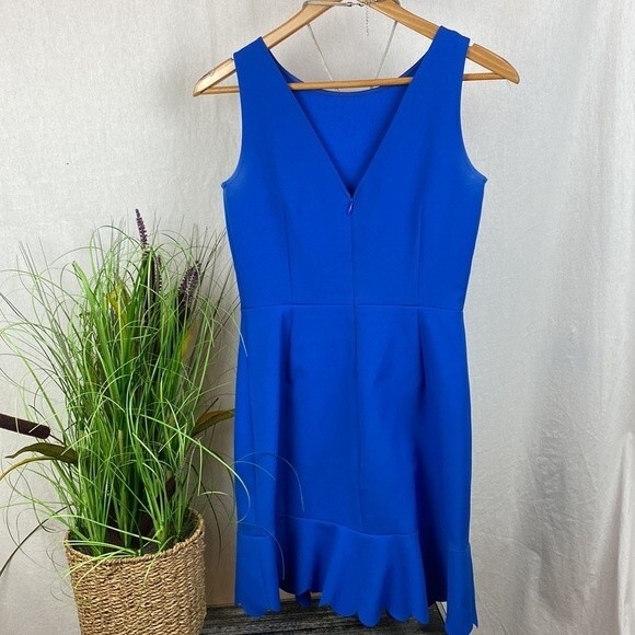 J Crew Blue Sleeveless Fit & Flair Scallop Hem Dress 0 - Picture 3 of 7
